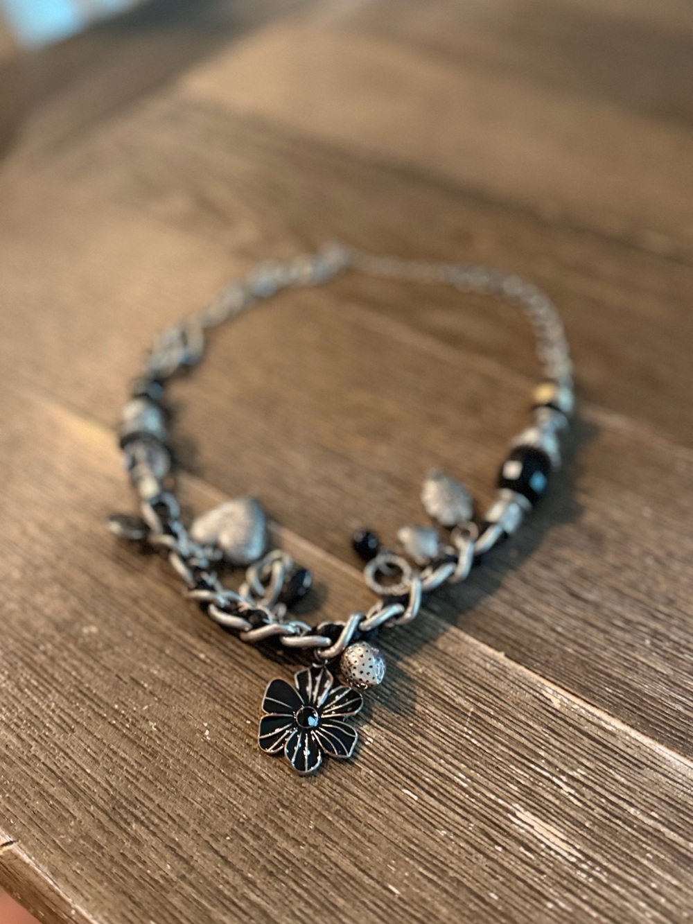 Chunky silver and black Charmed I'm sure  heart verse  Luke 10:27 necklace 21” - Picture 7 of 16